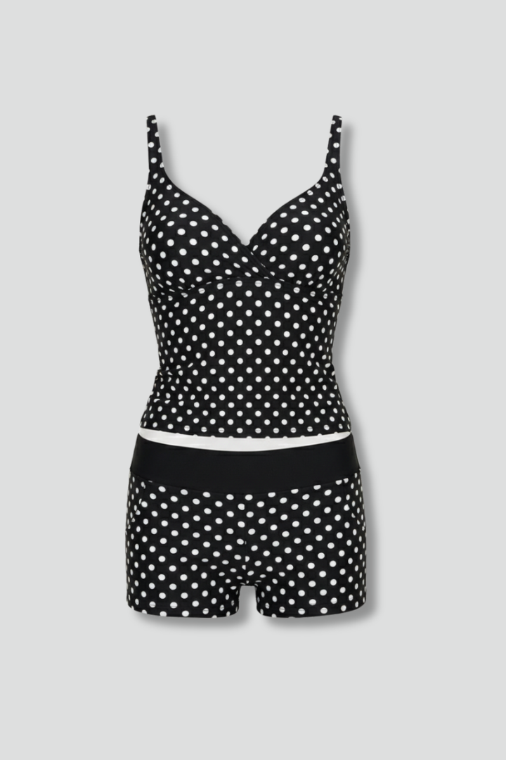 Maria | Black Green Wrap Top Tankini Set with Shorts