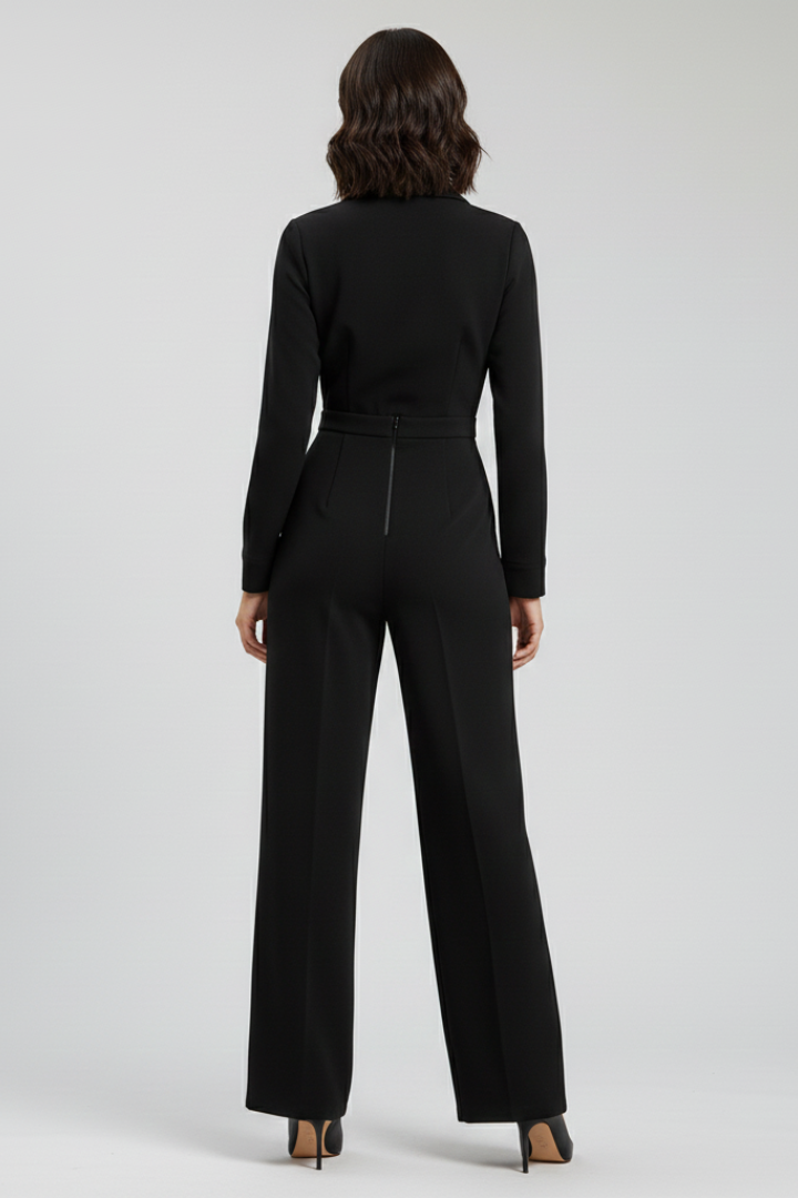 Sophie | Women’s Collared Wide-Leg Tailored V-neck Jumpsuit