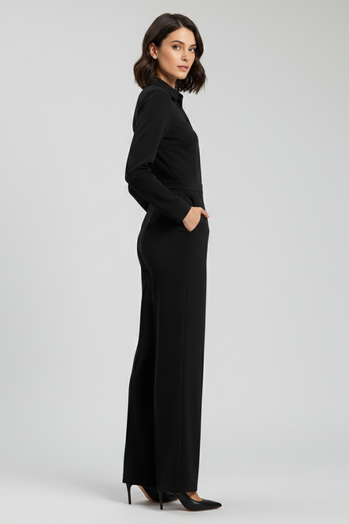 Sophie | Women’s Collared Wide-Leg Tailored V-neck Jumpsuit