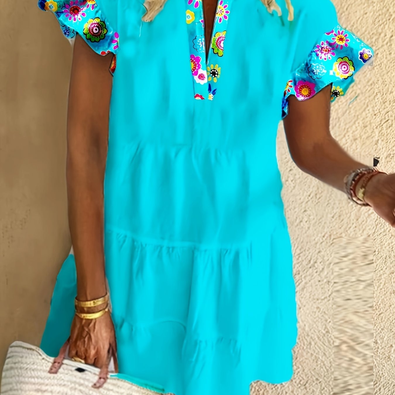 Naomi | Women’s Boho Ruffle Sleeve Mini Beach Dress