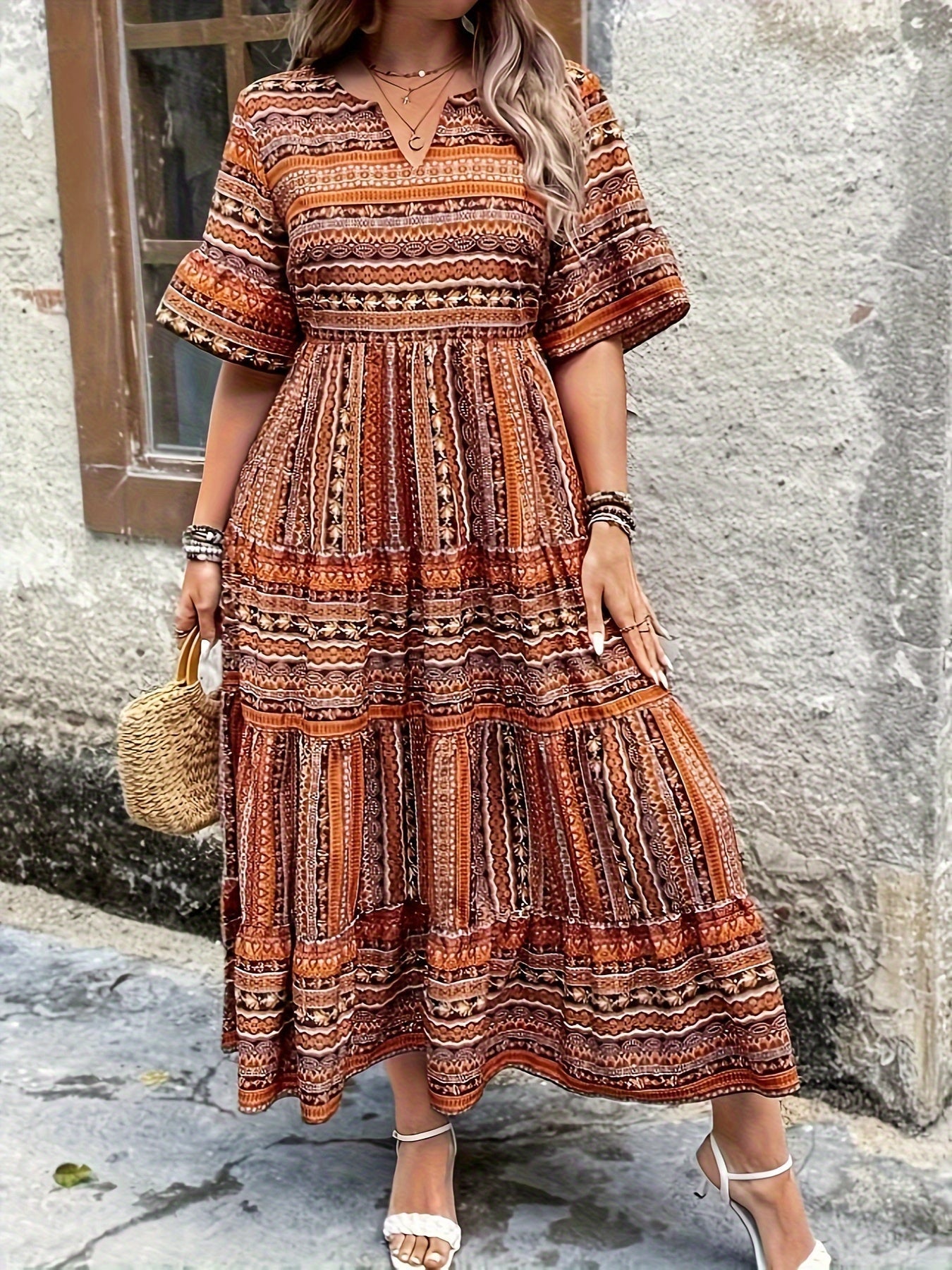 Deborah | Boho Printed Flowy Sun Midi Dress