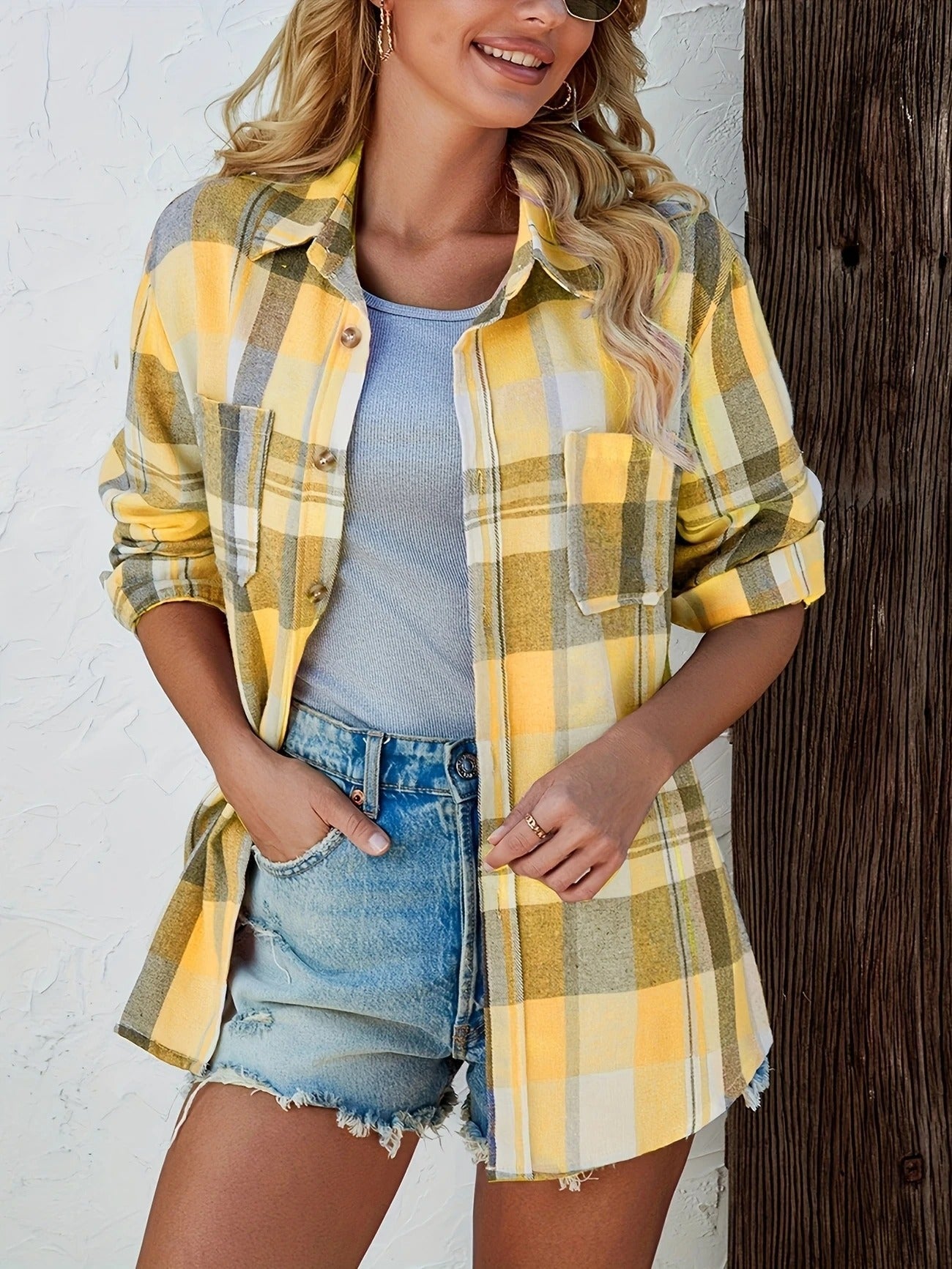 Aria | Women's Oversized Plaid Flannel Button-Down Summer Shirt