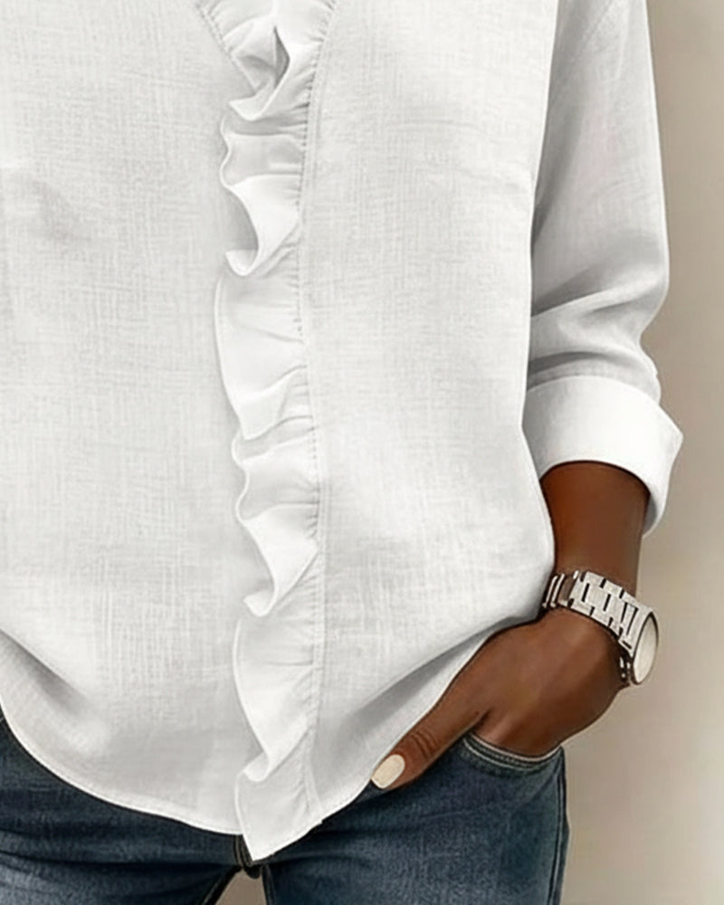 Yasmin | Women's Ruffle V-Neck Long Sleeve Blouse Spring Top