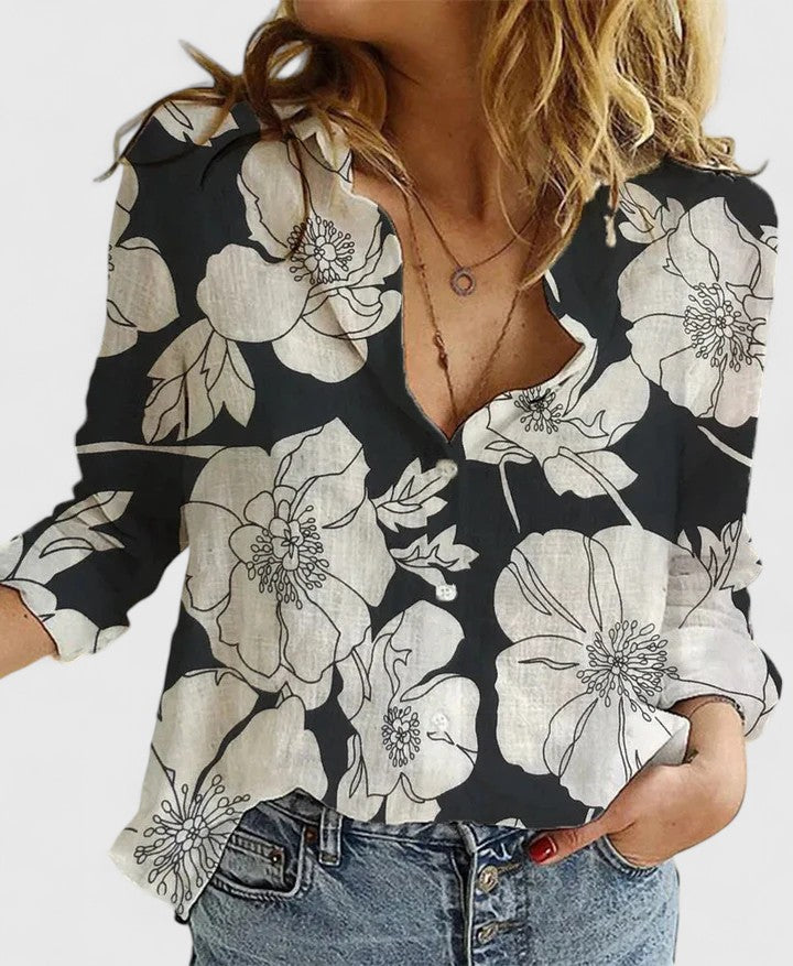 Nicola | Women’s Linen V Neck Button Blouse