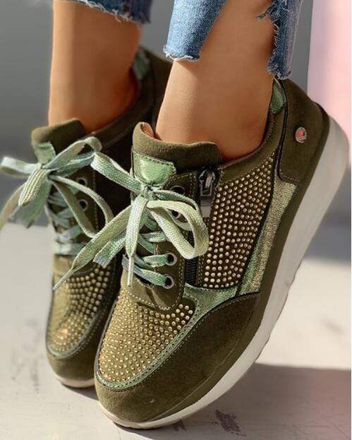 Sybil | Womens Lace Up Platform Sneakers with Zipper