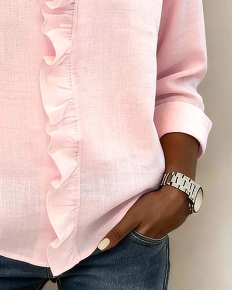 Yasmin | Women's Ruffle V-Neck Long Sleeve Blouse Spring Top