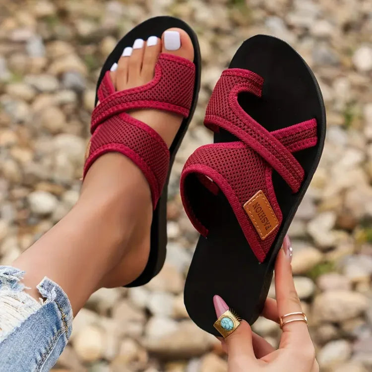 Pandora | Women's Black Brown Slip On Flat Strap Sandals
