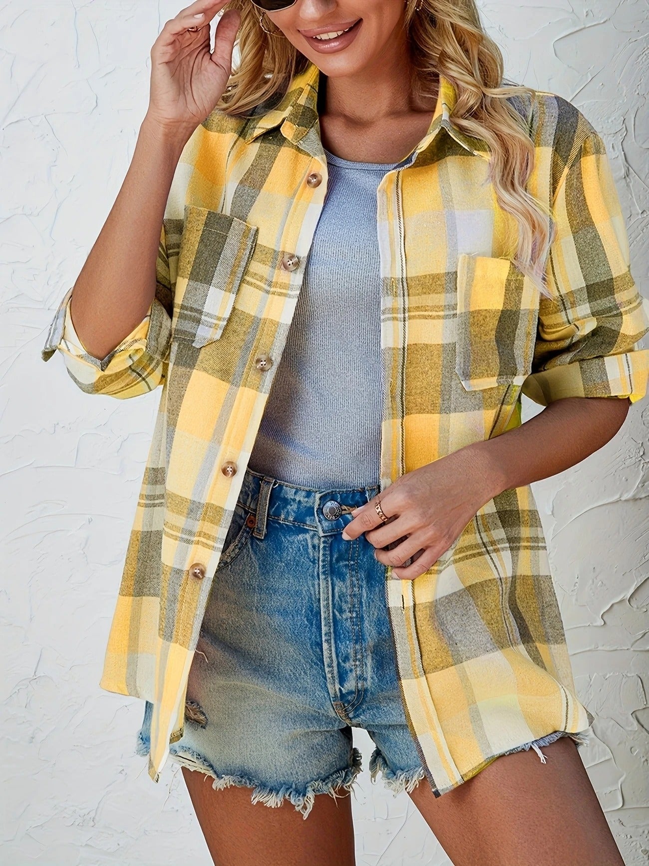 Aria | Women's Oversized Plaid Flannel Button-Down Summer Shirt