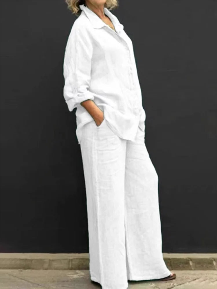 Alison | Women's 2 Piece Set Long Sleeve Shirt Wide Leg Pants