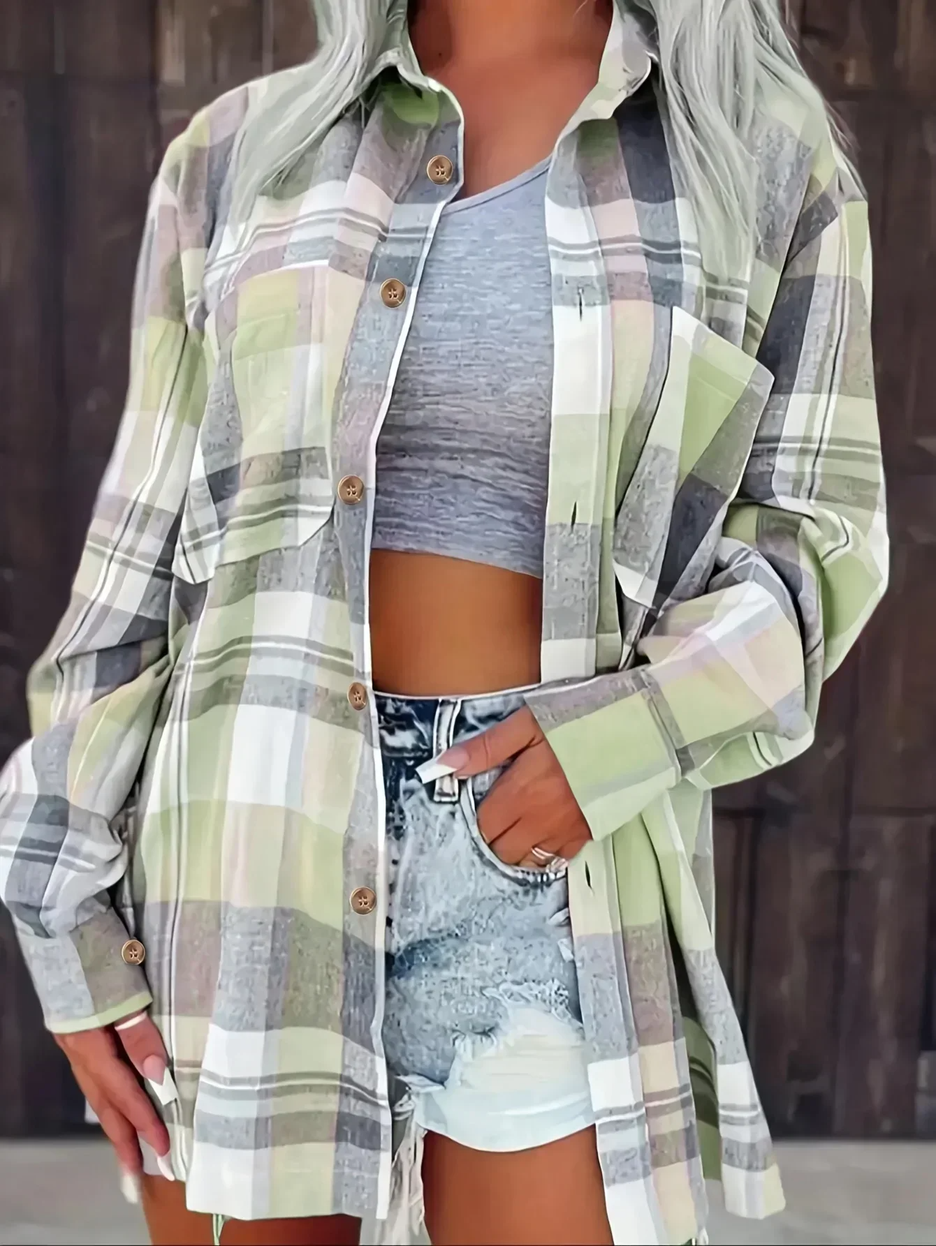 Aria | Women's Oversized Plaid Flannel Button-Down Summer Shirt