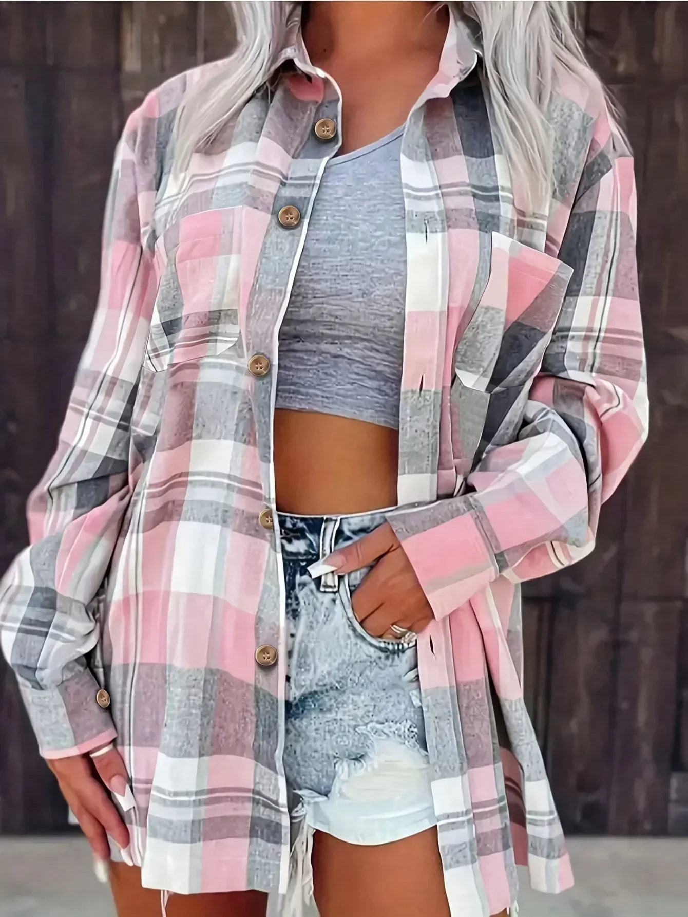 Aria | Women's Oversized Plaid Flannel Button-Down Summer Shirt