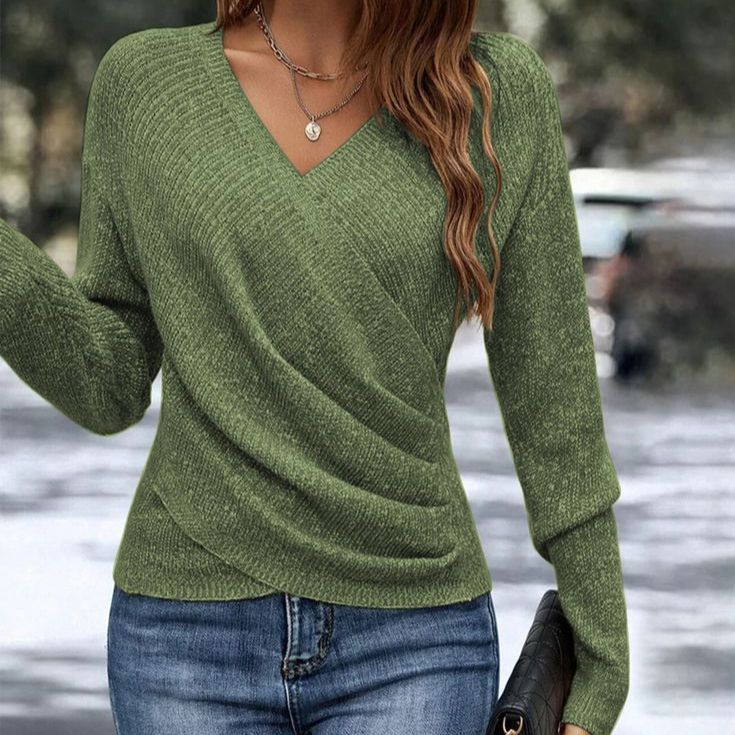 Georgina | Women's V-Neck Wrap Front Long Sleeve Sweater
