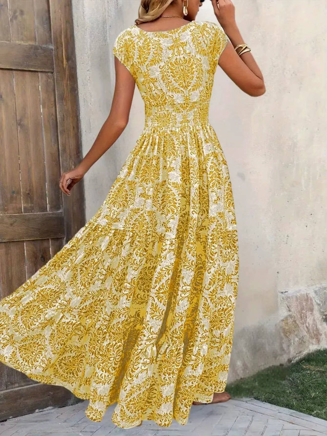 Flora | Boho Patterned Sleeveless Sun Beach V Neck Maxi Dress