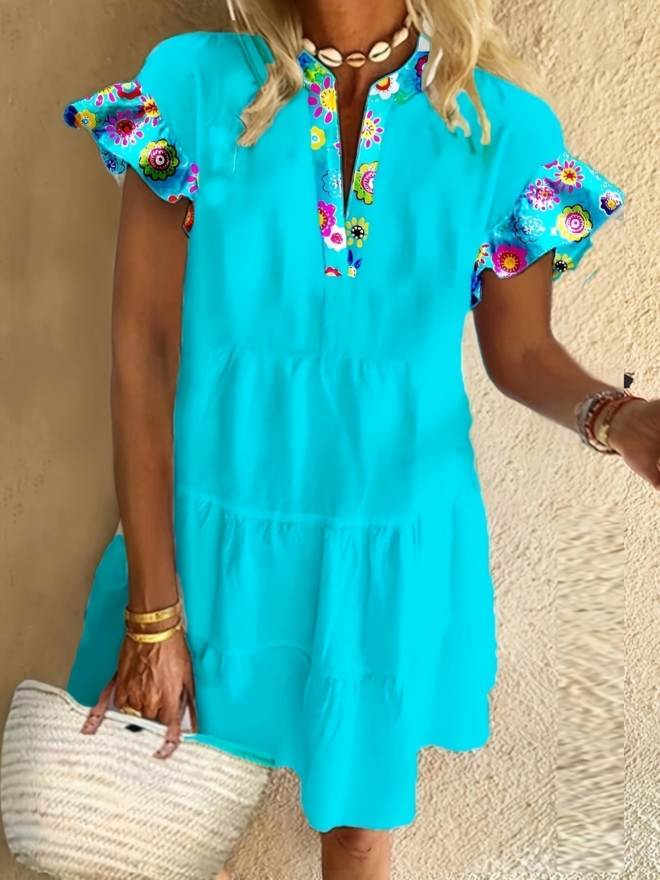 Naomi | Women’s Boho Ruffle Sleeve Mini Beach Dress