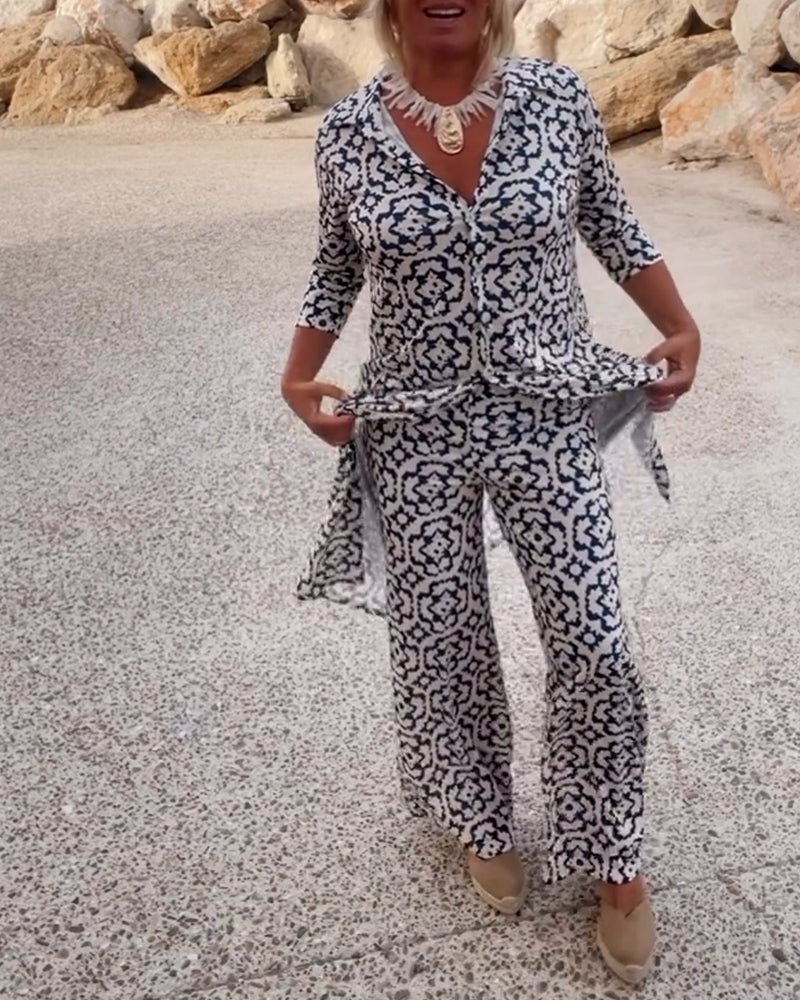 Veronica | Women's Printed Two-Piece Set Blouse and Pants