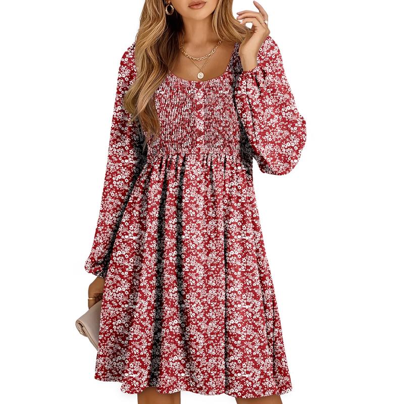 Colette | Women's Smocked Empire Waist Long Sleeve Mini Dress