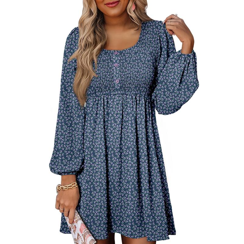 Colette | Women's Smocked Empire Waist Long Sleeve Mini Dress