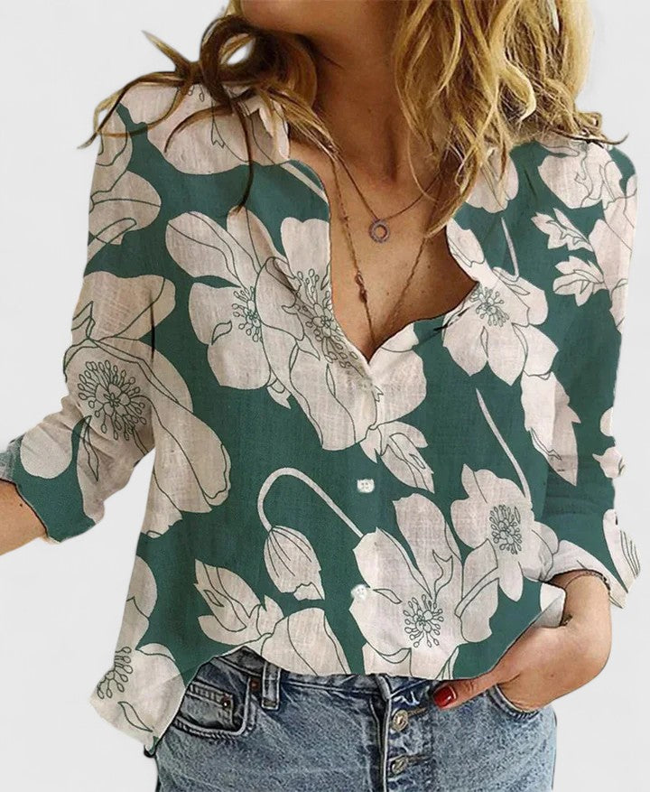 Nicola | Women’s Linen V Neck Button Blouse