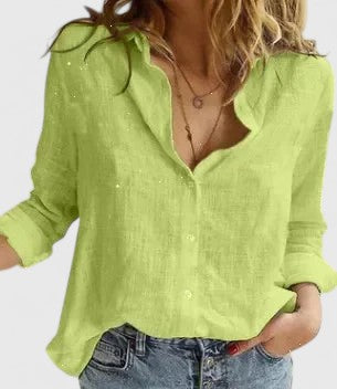 Nicola | Women’s Linen V Neck Button Blouse