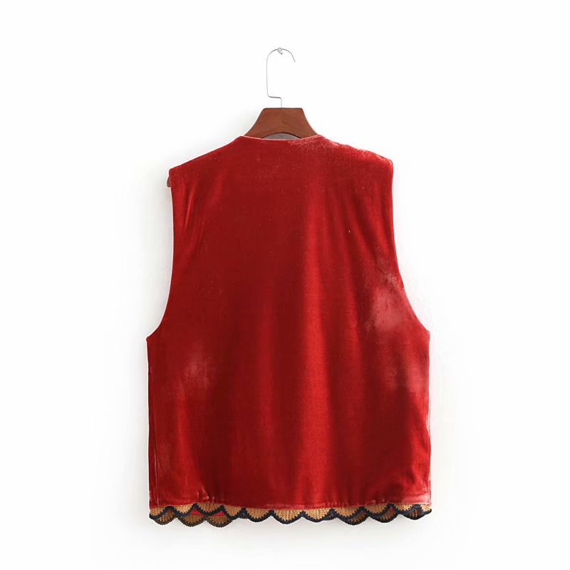 Lena | Women’s Boho Red Floral Open Front Vest Design