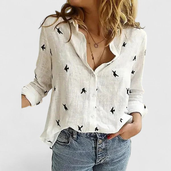 Nicola | Women’s Linen V Neck Button Blouse
