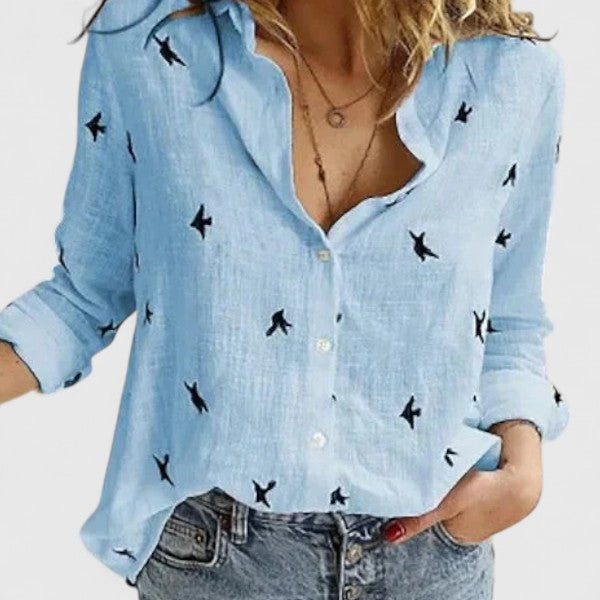 Nicola | Women’s Linen V Neck Button Blouse