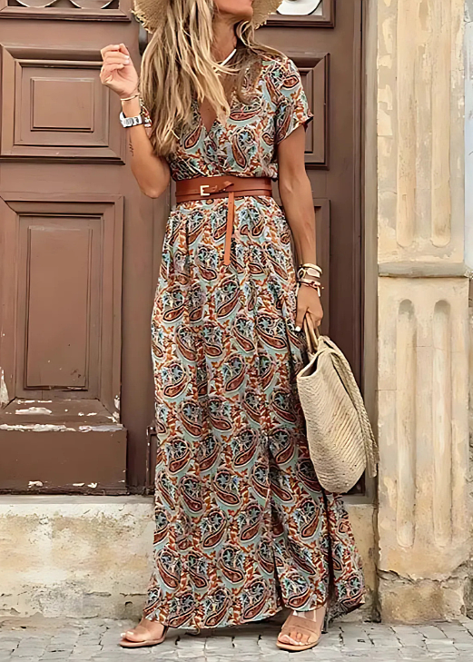 Lilia | Boho Printed Short Sleeve Maxi Dress