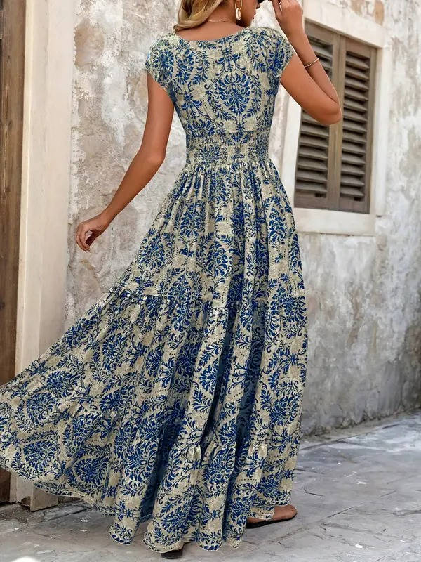 Flora | Boho Patterned Sleeveless Sun Beach V Neck Maxi Dress