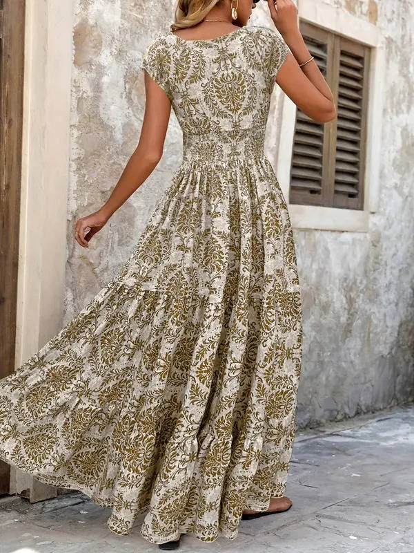 Flora | Boho Patterned Sleeveless Sun Beach V Neck Maxi Dress