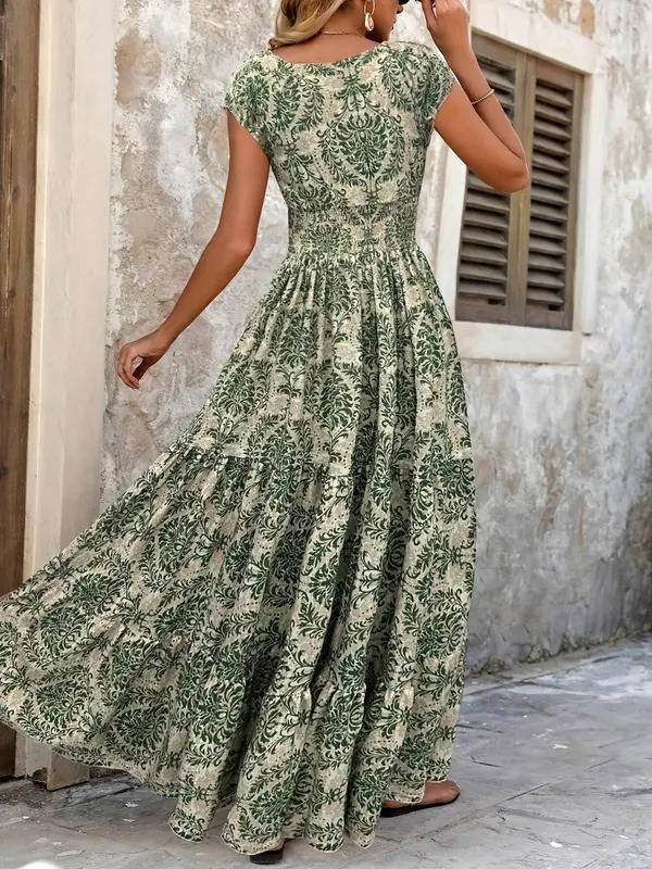 Flora | Boho Patterned Sleeveless Sun Beach V Neck Maxi Dress