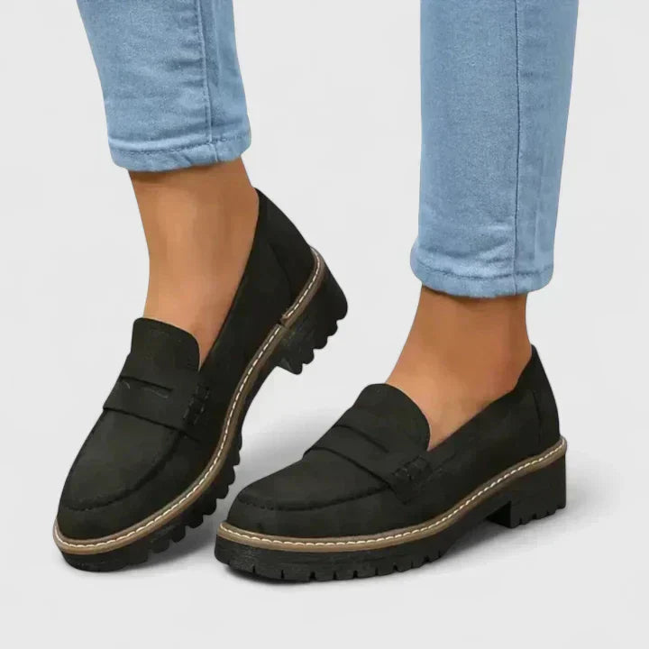 Kiera | Women's Suede Slip On Chunky Loafer Shoes