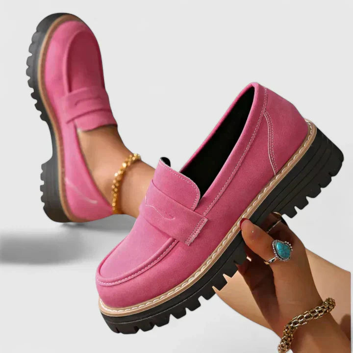 Kiera | Women's Suede Slip On Chunky Loafer Shoes