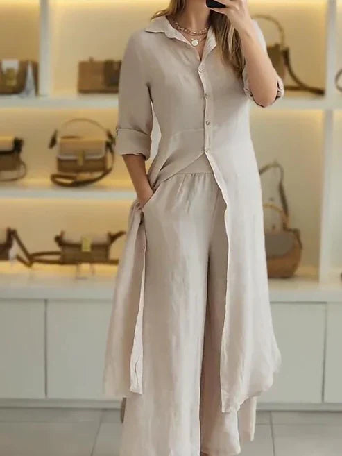Caitlin | Shirt Dress 3/4 Sleeve Button Down Maxi Dress
