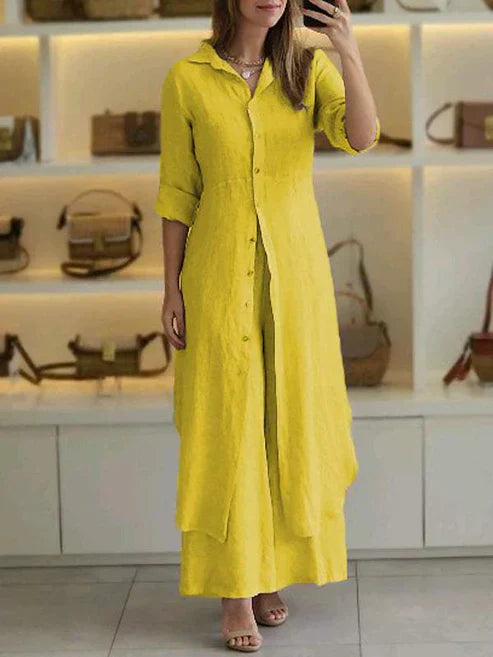 Caitlin | Shirt Dress 3/4 Sleeve Button Down Maxi Dress