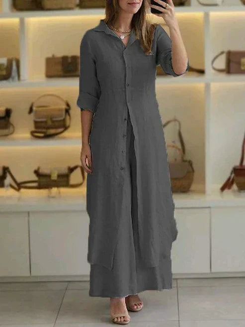 Caitlin | Shirt Dress 3/4 Sleeve Button Down Maxi Dress