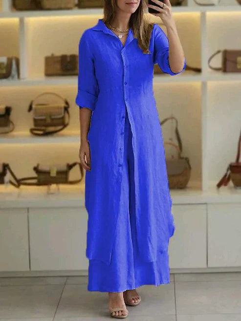 Caitlin | Shirt Dress 3/4 Sleeve Button Down Maxi Dress