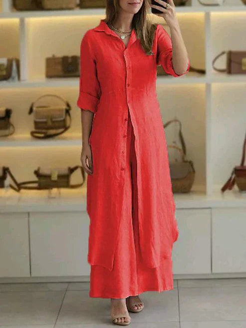 Caitlin | Shirt Dress 3/4 Sleeve Button Down Maxi Dress