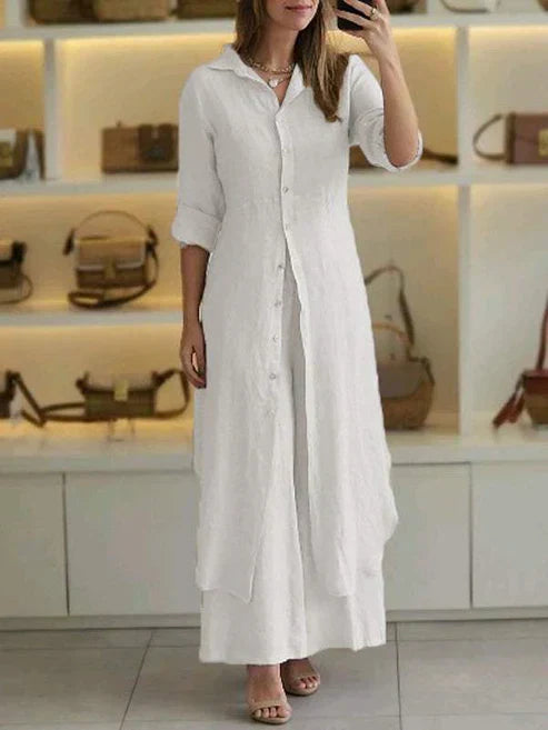 Caitlin | Shirt Dress 3/4 Sleeve Button Down Maxi Dress