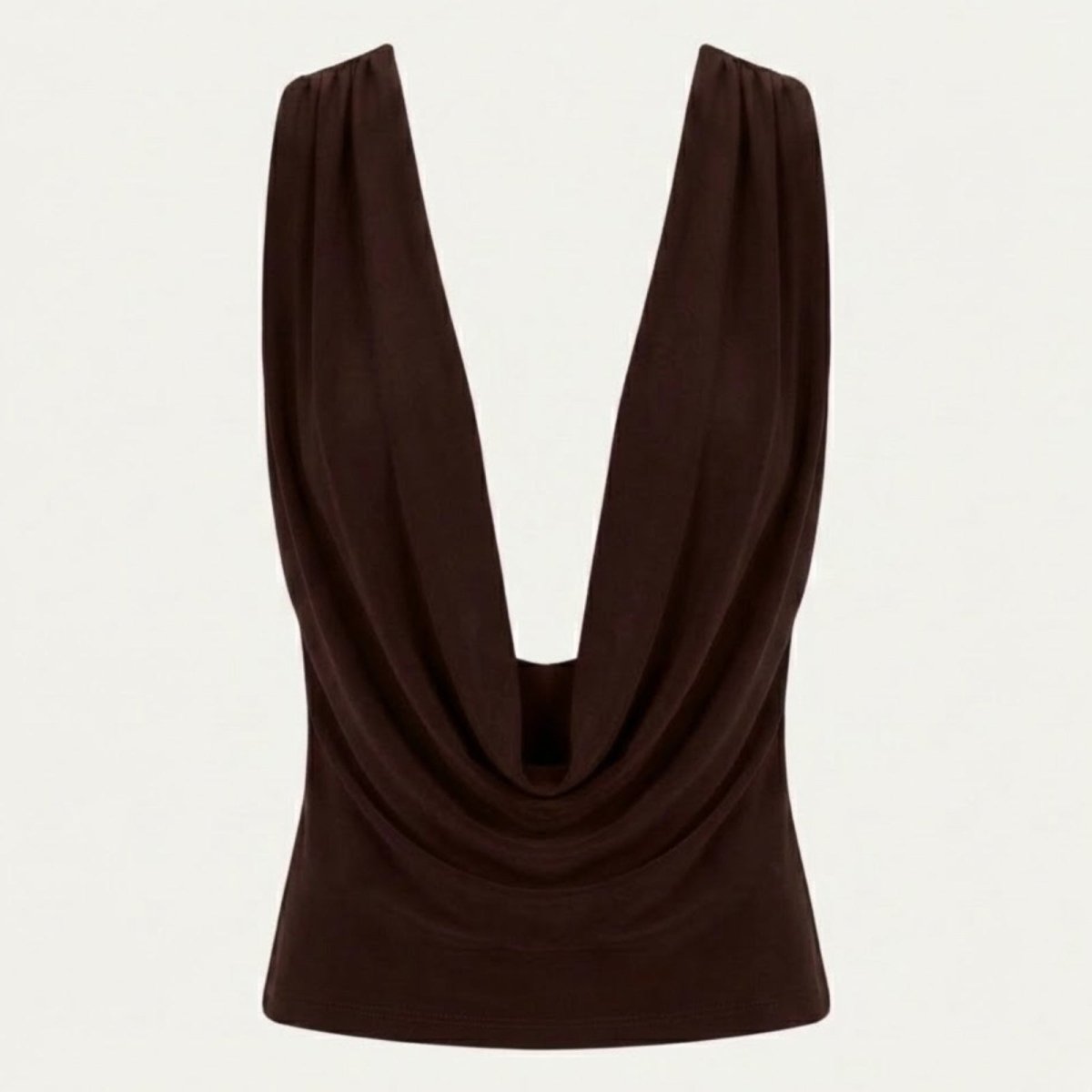 Evie | Women's White Deep Cowl Neck Sleeveless Bodysuit Top