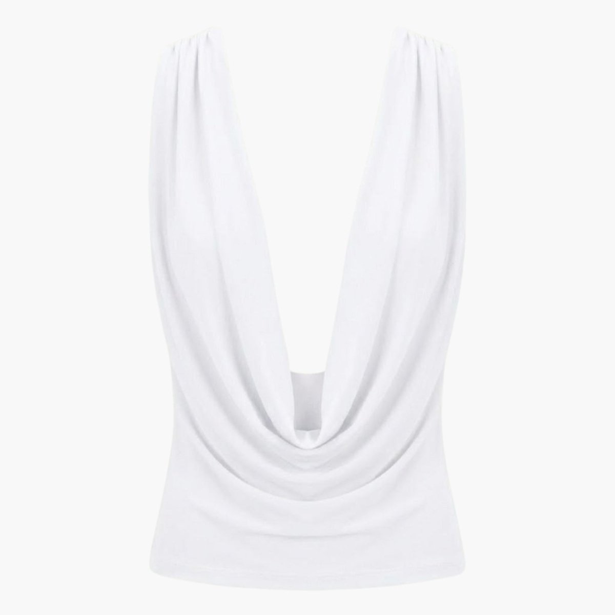 Evie | Women's White Deep Cowl Neck Sleeveless Bodysuit Top