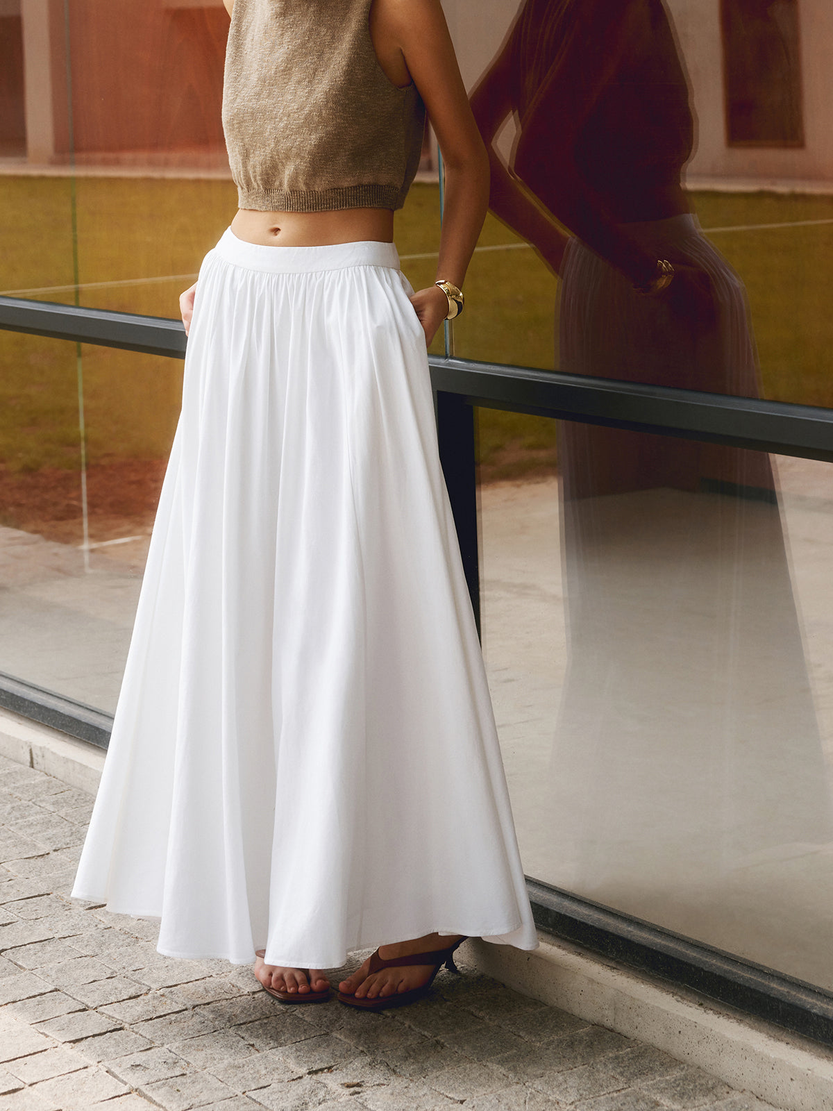 Molly | Ladies Boho High Waist Pleated A-Line Maxi Skirt Set