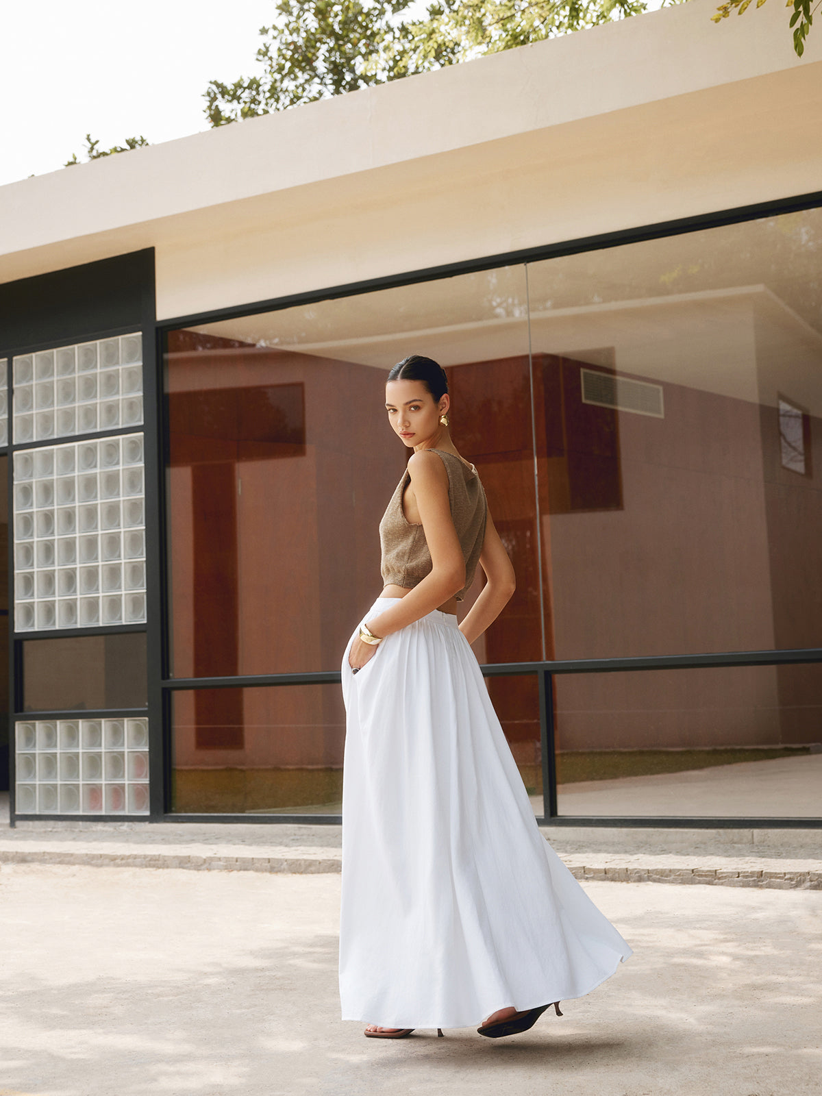 Molly | Ladies Boho High Waist Pleated A-Line Maxi Skirt Set