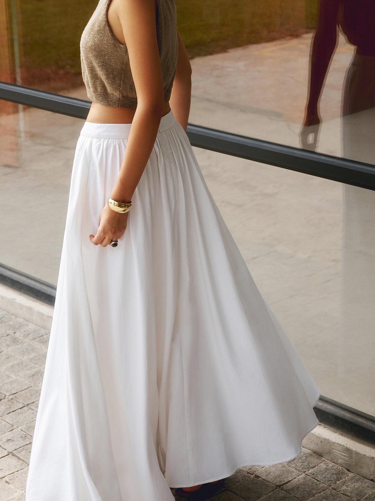 Molly | Ladies Boho High Waist Pleated A-Line Maxi Skirt Set