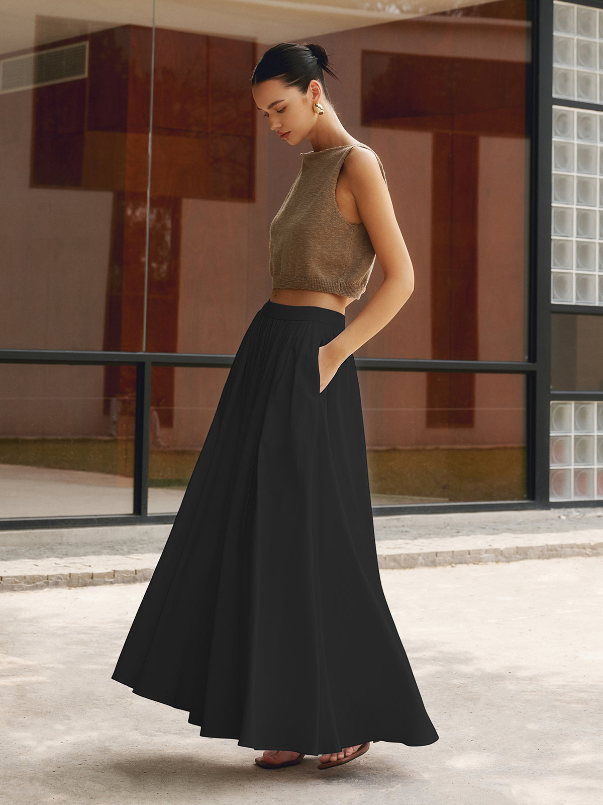 Molly | Ladies Boho High Waist Pleated A-Line Maxi Skirt Set