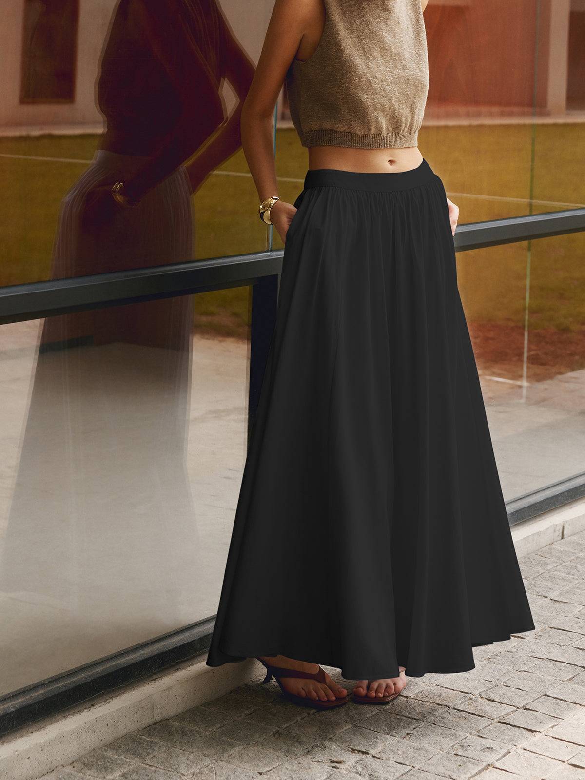 Molly | Ladies Boho High Waist Pleated A-Line Maxi Skirt Set