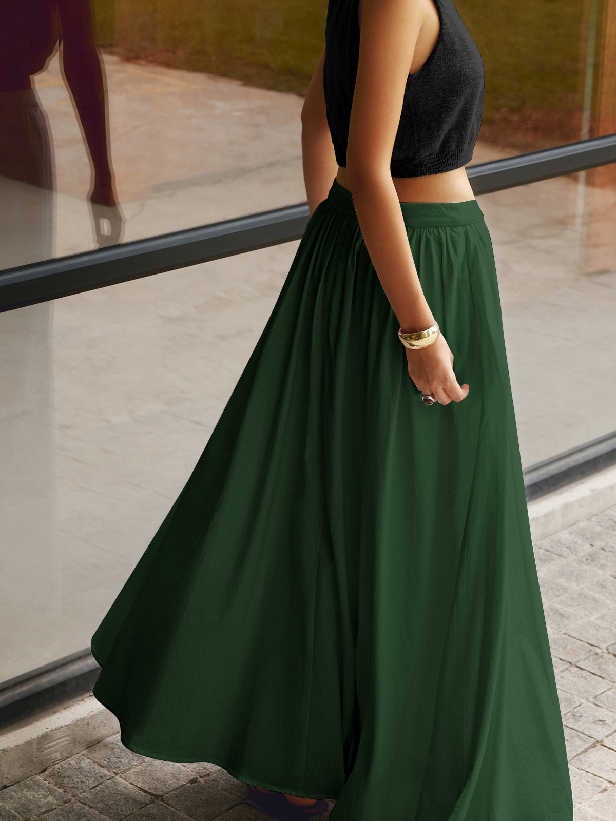 Molly | Ladies Boho High Waist Pleated A-Line Maxi Skirt Set