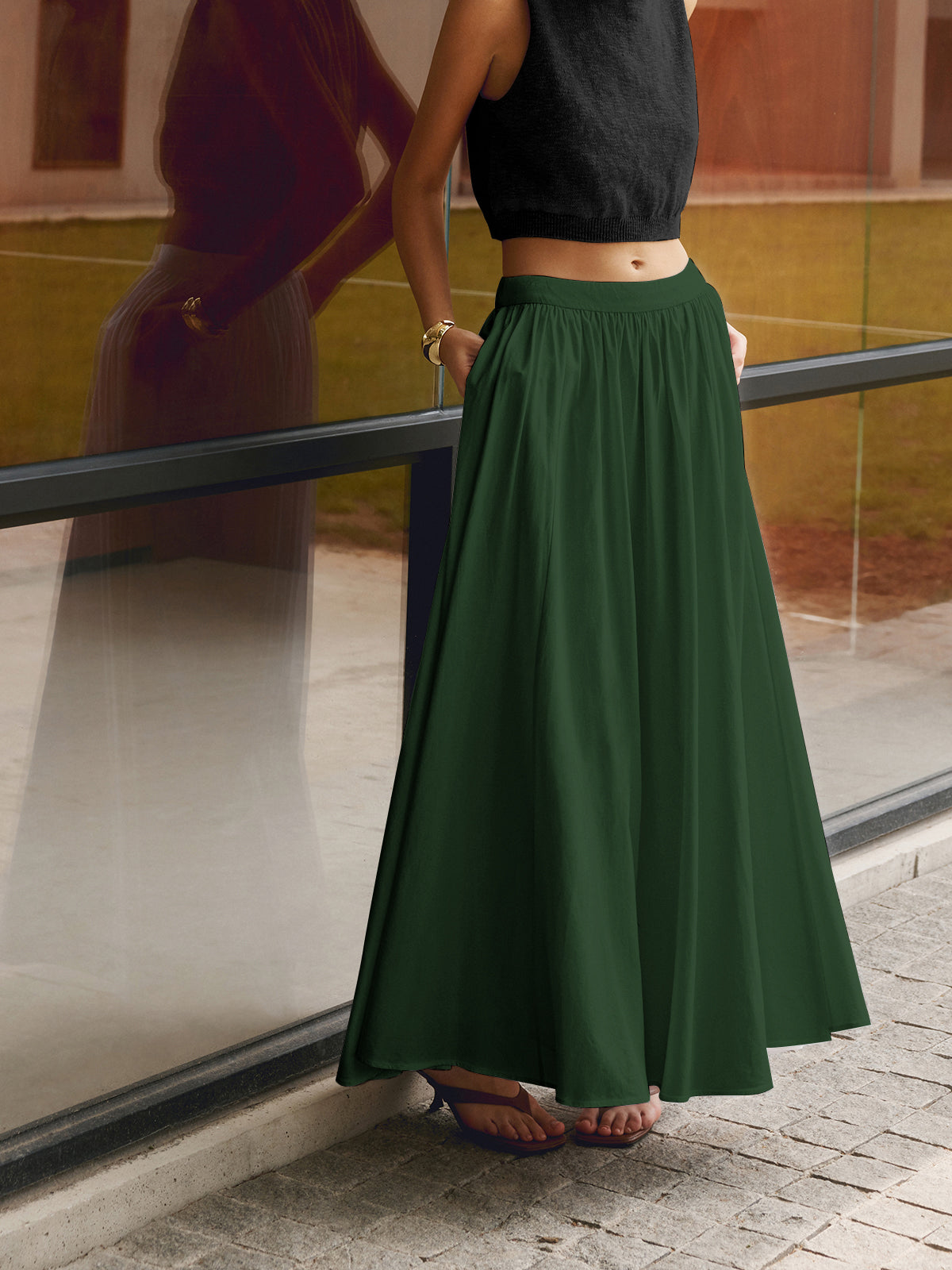 Molly | Ladies Boho High Waist Pleated A-Line Maxi Skirt Set