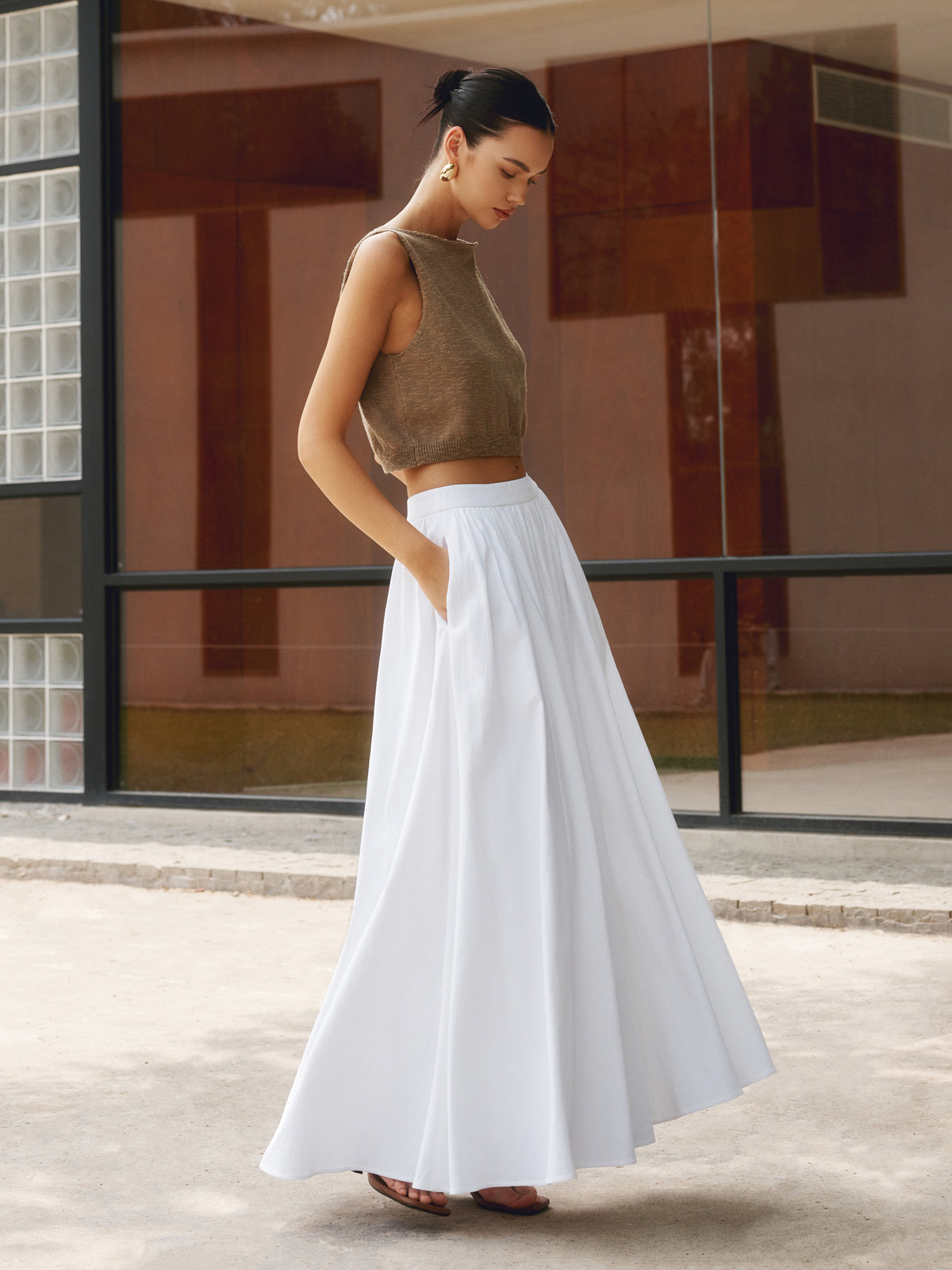 Molly | Ladies Boho High Waist Pleated A-Line Maxi Skirt Set