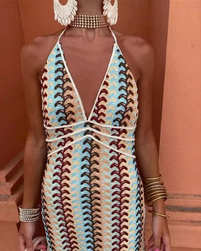 Colette | Beige Red Wedding Guest Beach Maxi Dress