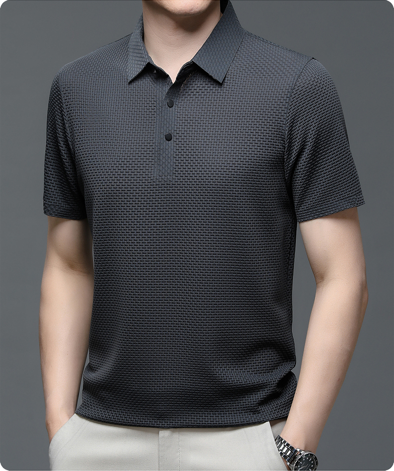 Cedric | Men's Textured Short Sleeve Button Polo Shirt